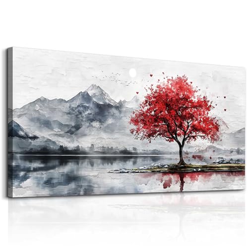 MHARTK66 Large Red Tree of Life Landscape Wall Art for Living Room,20x40 In - color: Red Tree, size: 40"L x 20"W