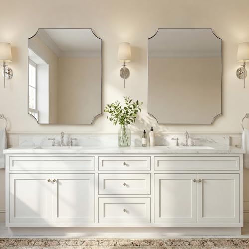 ANDY STAR Scalloped 32"x40" Brushed Nickel Wall Mounted Mirror - color: Brushed Nickel, size: 40"L x 32"W