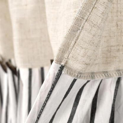 DOSLY Ides Farmhouse Rustic Linen Cotton Valance Curtain, Black Striped Pleated Design with Coconut Buttons, Multi-Room Window Treatment for Kitchen Living Room Bedroom, 52x18 Inch - color: Linen & Black Stripe, size: 52"W x 18"L (Pack of 1)