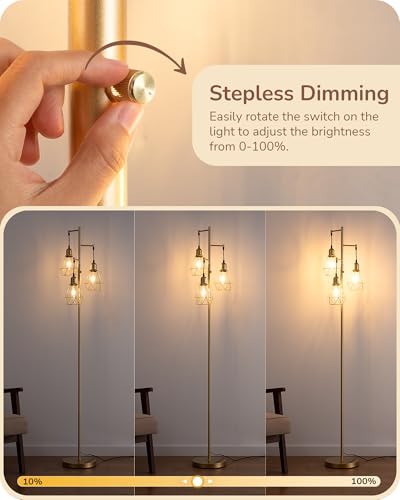 EDISHINE 70" Dimmable Farmhouse Floor Lamp for Living Room, Gold - color: Gold