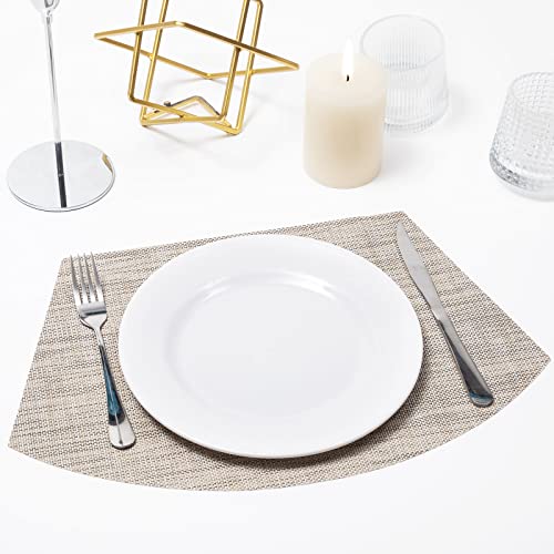 SHACOS Small Round Table Placemats Wedge Shaped Placemats Set of 4 Heat Resistant Wipe Clean Indoor Outdoor (4, Beige White Black) - color: Beige White Black