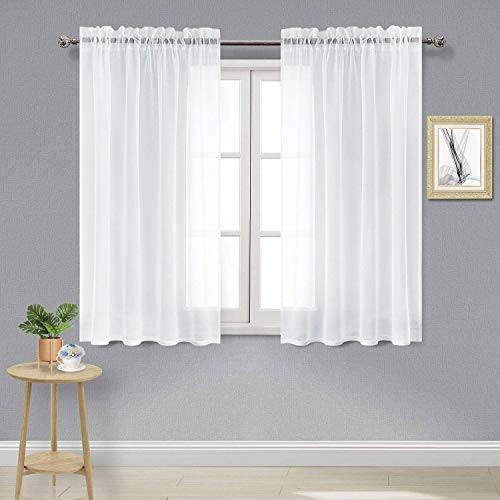 DWCN White Sheer Curtains 54 Inch Long for Living Room Rod Pocket 2 Panels - color: White, size: 52"W x 54"L (Pack of 2)