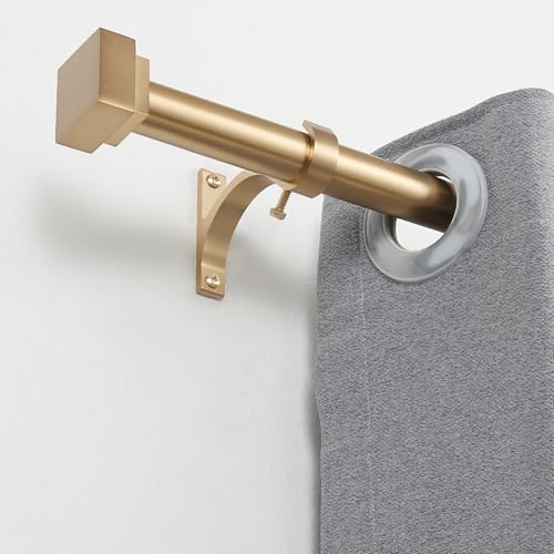 Single Curtain Rods for Windows 144 to 164 Inch(12-13.6ft),1 Inch Diameter Adjustable Heavy Duty Drapery Rods,with Modern Square Aluminum Alloy Finials,Warm Gold - color: Warm Gold, size: 144-164"