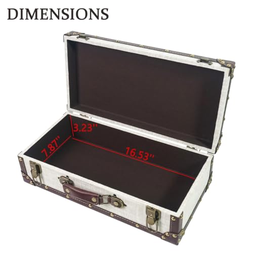 DreamsEden Small Wooden Keepsake Box with Handle, Linen-Fabric Surface