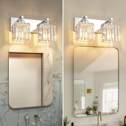 Modern 2-Light Chrome Crystal Bathroom Vanity Wall Light - color: Chrome Straight, size: 2-light