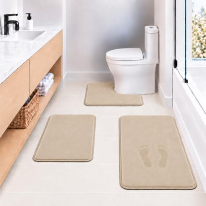 Beige Bath Mat Sets Extra Soft Memory Foam Bathroom Rugs 3 Piece Non Slip Absorbent & Dry Living Mat Sets Washable Bath Carpets with Toilet Rug,Bath Rugs for Bathroom,Tub,Shower,Kitchen,Bedroom - color: Beige