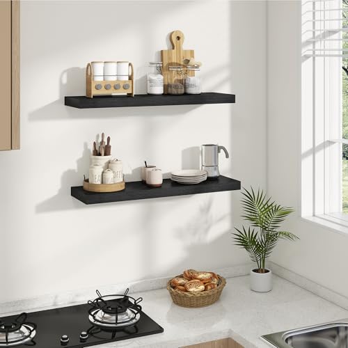 Dreamland 32 Inches Wall Mounted Wood Floating Shelves, Black, 2 Pack - color: Black, size: 32in