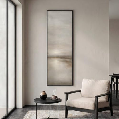 Large Framed Neutral Landscape Abstract Wall Art, Long Vertical 20x60 In - color: Calm Waters, size: 60"L x 20"W