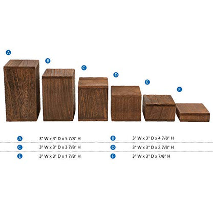 MOOCA 6-Piece Wooden Square Display Risers for Jewelry & Accessories - color: Brown