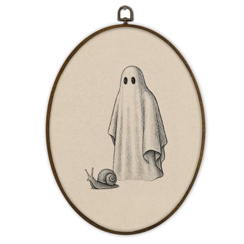 Gnmduw Funny Halloween Ghost Snail Oval Wall Art Framed Decor, 8.7x11.3 In - color: snail, size: 11.3"L x 8.7"W