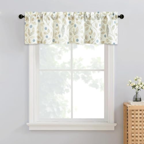 VOGOL Birds Print Curtain Valance, Rod Pocket, 52 x 14, 1 Panel, Beige - color: Birds, size: 52"W x 14"L (Pack of 1)