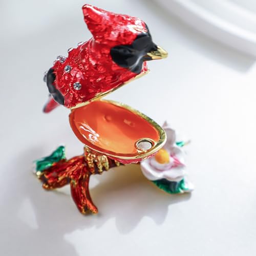 YU FENG Cardinal Bird Trinket Box, Hinged Enamel Jewelry Box - style: Cardinal bird on a branch