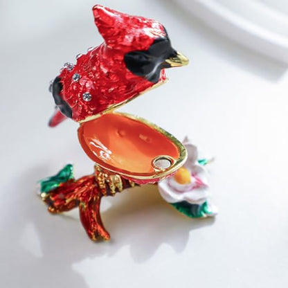 YU FENG Cardinal Bird Trinket Box, Hinged Enamel Jewelry Box - style: Cardinal bird on a branch