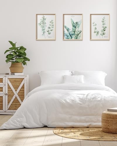 12x16IN Green Plant Eucalyptus Leaf Framed Wall Art, Set of 3 - color: Framed Green Leaf, size: 16"L x 12"W