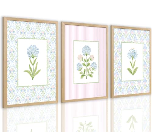 Floral Nursery Wall Art Baby Girl Room Canvas Wall Decor Pastel Blue & Pink Flower Prints Striped Botanical Posters Floral Cottage Pictures Artwork for Girls Bedroom Nursery 12x16x3 Inch Unframed - color: Blue & Pink Floral Prints, size: 16"L x 12"W Unfra