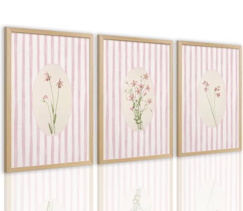 Pink Flower Wall Art Vintage Stripes Floral Canvas Wall Decor Cottagecore Flower Prints Watercolor Botanical Aesthetic Posters Wildflower Pictures Artwork for Bedroom Home Decor 12x16x3 Inch Unframed - color: Striped Floral Prints, size: 16"L x 12"W Unfra