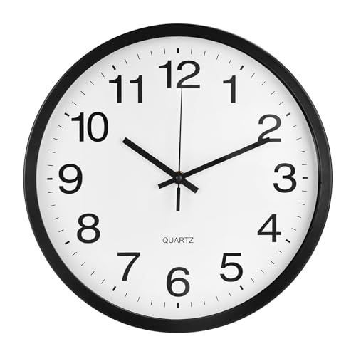 Wall Clock 12 Inch Metal Finish Silent Non Ticking Indoor Clock Round Battery Operated Stainless Steel Wall Clocks for Home, Office, Living Room (White-Black, 12 Inch) - color: White-black, size: 12 Inch
