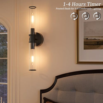 Rayogale Black Wireless Battery Operated Wall Sconces with Remote Control - color: Black(Clear Tubular Lampshade)