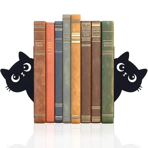 Bookends Metal Cat Book Ends, 1 Pairs Cute Bookends for Shelves Decorative for Home Office Desk Bookshelf Decor (Black, Cartoon) - color: Cat-cartoon