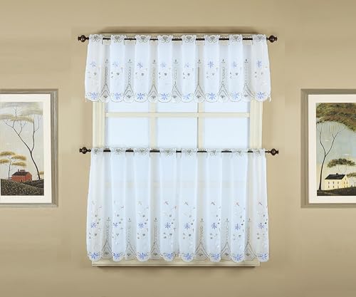 Today's Curtain, Samantha Embroidered Sheer Tier 36", White/Green, 59" W x 36" L - color: White/Green Multi, size: 59"W x 36"L (Pack of 1)