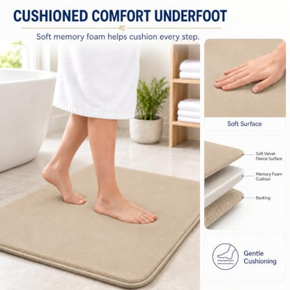 Beige Bath Mat Sets Extra Soft Memory Foam Bathroom Rugs 3 Piece Non Slip Absorbent & Dry Living Mat Sets Washable Bath Carpets with Toilet Rug,Bath Rugs for Bathroom,Tub,Shower,Kitchen,Bedroom - color: Beige