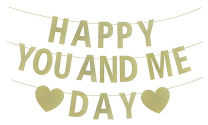 Yancan Gold Glitter Happy Anniversary Banner Wedding Engagement Valentine Day Paper Banner Husband Wife Anniversary Party Decoration