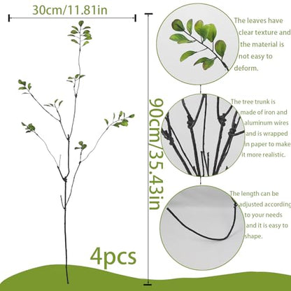 4 Pcs Faux Branches for Vase Filler Artificial Greenery Stems Plants - color: Green