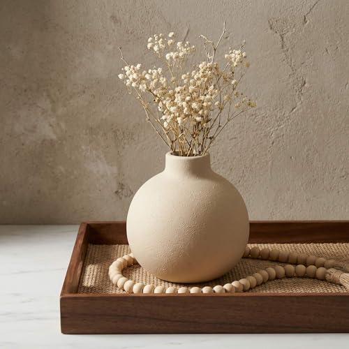Ceramic Flower Vase, 5.1 inch, Farmhouse Rustic Style, Decorative Pottery Terracotta for Home Decor, Table, Mantle, Fireplace, Living Room, Bathroom, Wedding Centerpiece