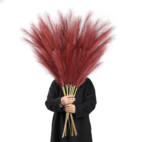 Wertuirk Burgundy Pampas Grass Decor, 8 Pcs 45 Inch Tall Large Faux Pompous - color: Burgundy