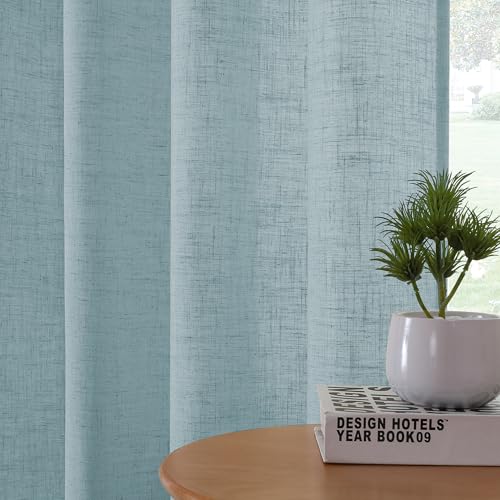 H.VERSAILTEX Semi Sheer Linen Curtains 96 Inch for Living Room, Cloud Blue - color: *Cloud Blue, size: 52"W x 96"L (Pack of 2)