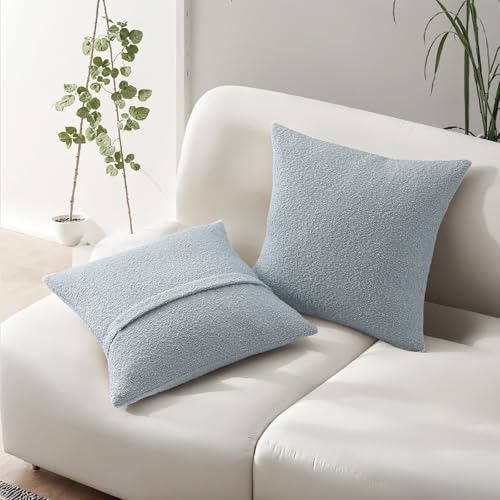 HAUSSY Pack of 2 Boucle Textured Throw Pillow Covers 20x20 Inch, Dusty Blue - color: Dusty Blue, size: 20" x 20" (Pack of 2)