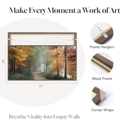 Framed Misty Forest Fall Landscape Wall Art for Living Room, 60x30 Inch - color: Green Orange