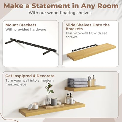40 Inch Floating Shelves, 9"Deep Wall Shelf, 60 Lbs Capacity, Oak, 2pcs - color: Oak, size: 40"Wx9"Dx1.5"H