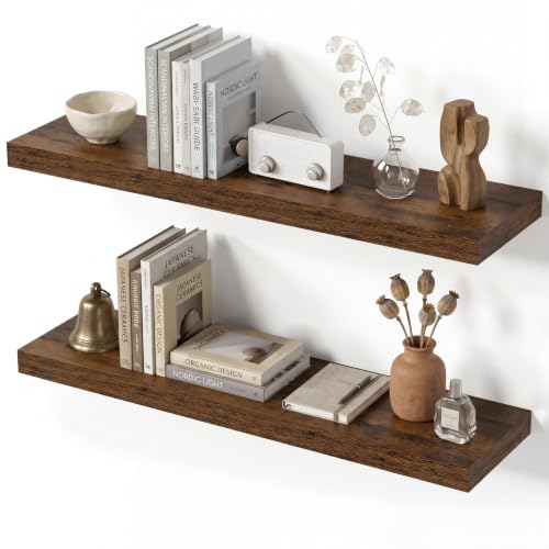 Floating Shelves for Wall, 28 Inch Wall Mounted Storage and Display for Living Room, Bedroom, Kitchen, Bathroom Set of 2 Rustic Brown - color: Retro Brown, size: 28 Inch
