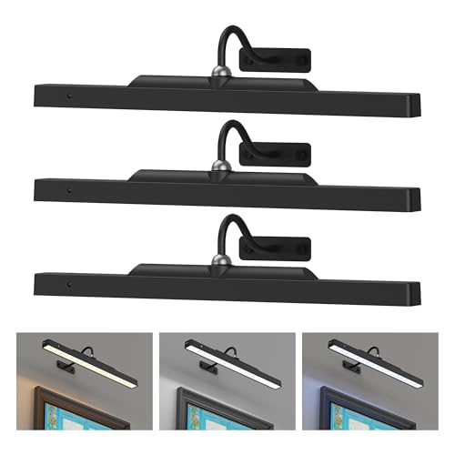 3Pack Picture Light Battery Operated, 16in Picture Light for Wall, 5000mAh Cordless Wall Lights with Controller,Art Light with Dimmable Cordless for Wall Painting,Frame, Portrait, Dartboard- Black - color: Black, size: 3 Pack