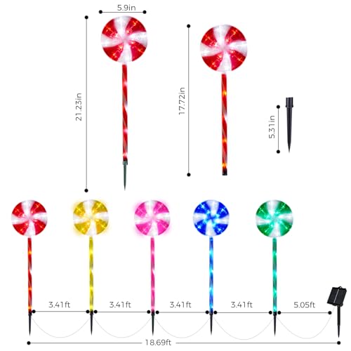BRIGHTDECK 10 Pack Solar Christmas Pathway Lights, Multi Lollipop Stakes - color: Multicolor, size: 10Pack
