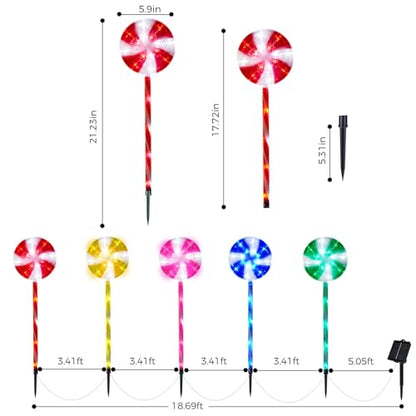 BRIGHTDECK 10 Pack Solar Christmas Pathway Lights, Multi Lollipop Stakes - color: Multicolor, size: 10Pack