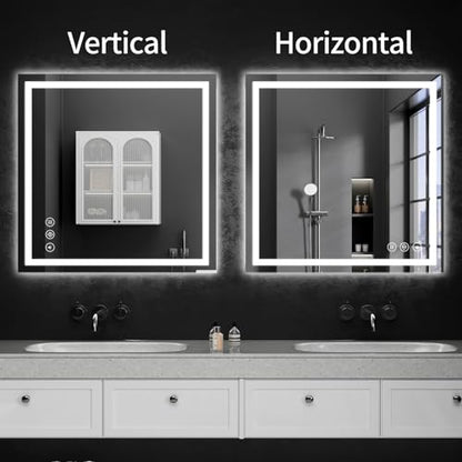 30"x30" LED Bathroom Mirror with Lights, Dimmable，Anti-Fog，Bathroom Vanity Mirror for Wall, Backlit + Front Lit, Memory Function, Shatter-Proof，Tempered Glass - size: 31"L x 31"W