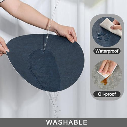 Myir JUN 14" Round Placemats Set of 4, Reversible Dual-Color Place Mats - color: Gray Blue