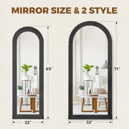 65x22 Arched Full Length Mirror, Solid Wood 3 Layer Frame, Black - color: Black-3 Layer-ar Frame, size: 65"L x 22"W