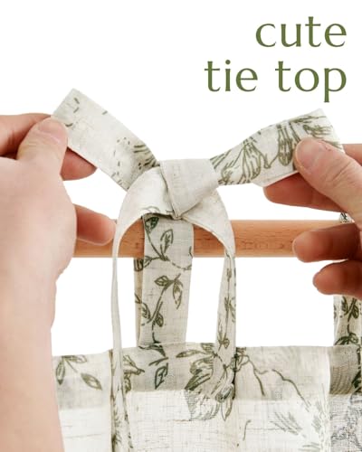 jinchan Green Floral Kitchen Tier Curtains Alice 36 Inches Tie Top 2 Panles - color: Alice Green on Linen, size: 26"W x 36"L (Pack of 2)