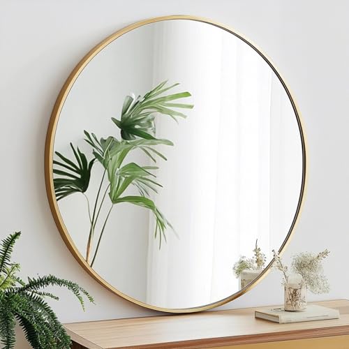 Oruii Large Round Mirror, 28 inch Gold Circle Mirror, Gold Metal Frame - color: Gold, size: 28"L x 28"W