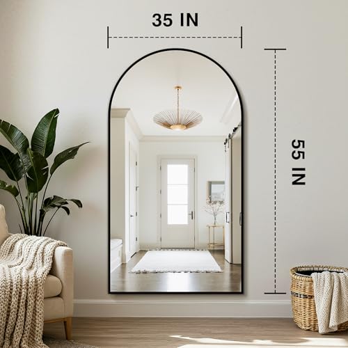 Arched Bathroom Mirror for Wall, 55" x 35" Metal Frame Vanity Mirror, Black - color: Matte Black, size: 55"L x 35"W