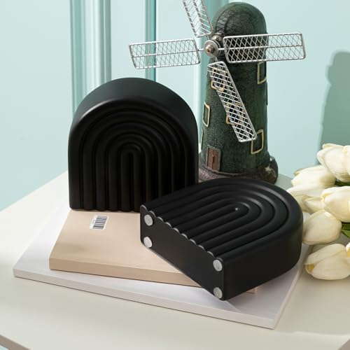 Black 2 Pcs Boho Arch Concrete Bookends for Shelves, Rainbow - color: Black, style: Rainbow