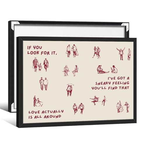 Vintage Love Wall Art Love Actually Is All Around Aesthetic Poster Romance Valentines Day Decor Minimalist Red Small People Print Ready to hang 8x10 inch Wrapped Black Framed for Room Bedroom Living - color: Love Wall Art, size: 10"L x 8"W, style: Black F