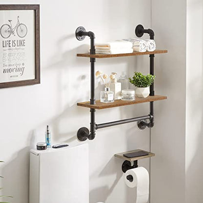 IBUYKE 2-Tiers Industrial Pipe Shelves with Towel Bar RF-TM014 - size: 2 Tier with Tower Bar