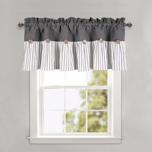DOSLY Ides Farmhouse Button Valance, Grey, 52" W x 18" L - color: Gray & Gray Stripe, size: 52"W x 18"L (Pack of 1)