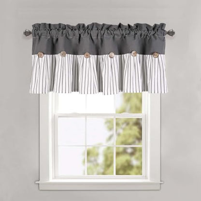 DOSLY Ides Farmhouse Button Valance, Grey, 52" W x 18" L - color: Gray & Gray Stripe, size: 52"W x 18"L (Pack of 1)