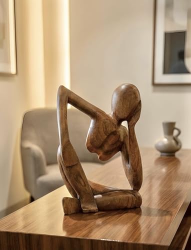 G6 Collection Wooden Handmade Abstract Statue Thinking Man 2 Figurine, 8 in - size: 8" Tall