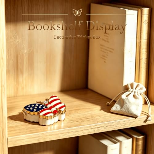 Jewelry Box American Flag Patriotic Trinket Box 4th Of July Home Decor - color: butterfly-2